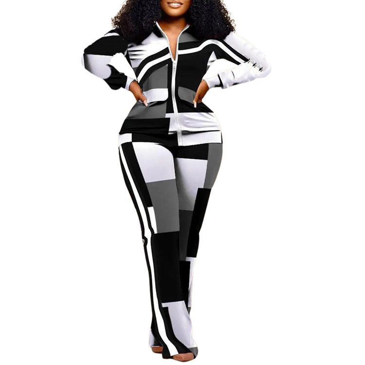 New product selection: popular S3006 cross-border autumn and winter printing trend, fashionable printing temperament, commuting women's clothing 2-piece set in stock