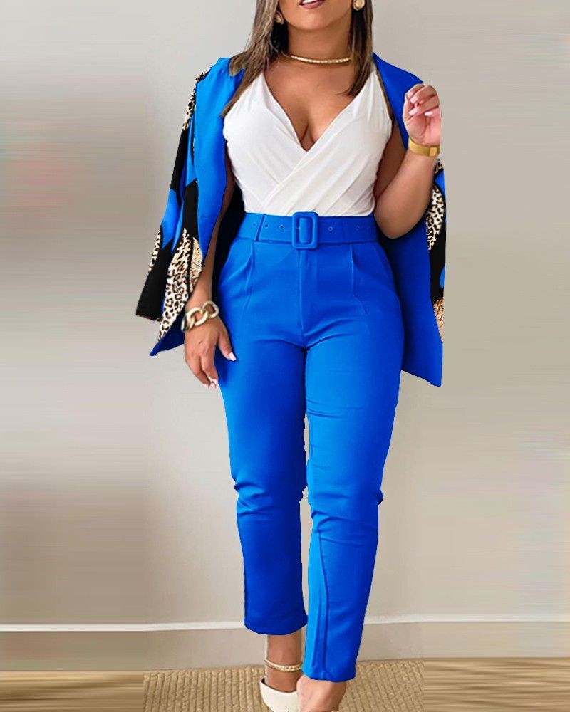 New product selection popular T9079 cross-border popular women's clothing European and American autumn and winter temperament commuting new suit pants set with belt