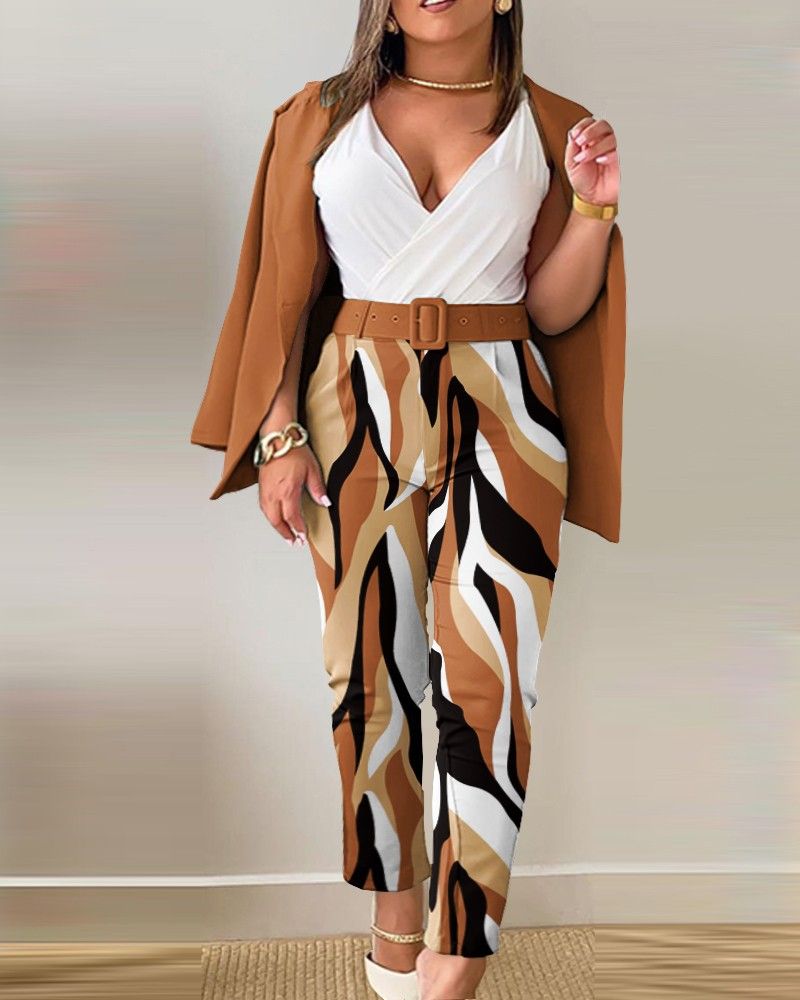 New product selection popular T9079 cross-border popular women's clothing European and American autumn and winter temperament commuting new suit pants set with belt