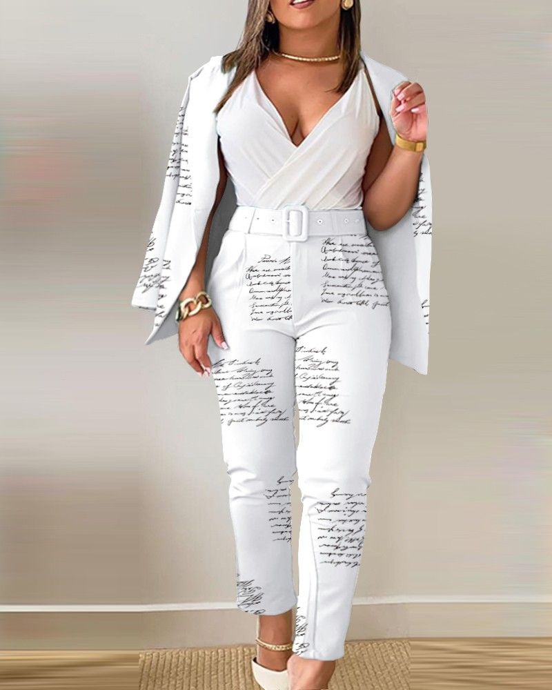 New product selection popular T9079 cross-border popular women's clothing European and American autumn and winter temperament commuting new suit pants set with belt