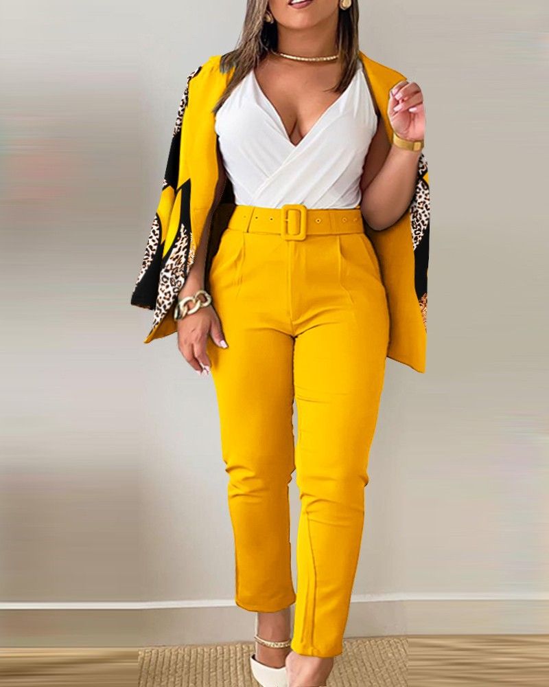 New product selection popular T9079 cross-border popular women's clothing European and American autumn and winter temperament commuting new suit pants set with belt