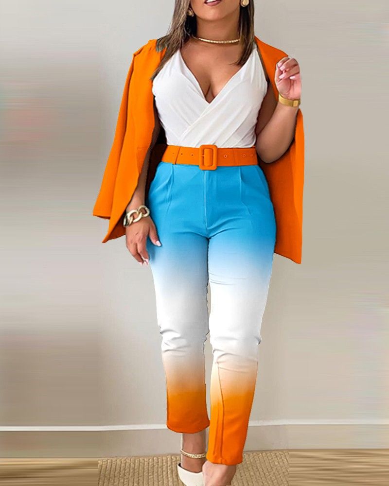 New product selection popular T9079 cross-border popular women's clothing European and American autumn and winter temperament commuting new suit pants set with belt