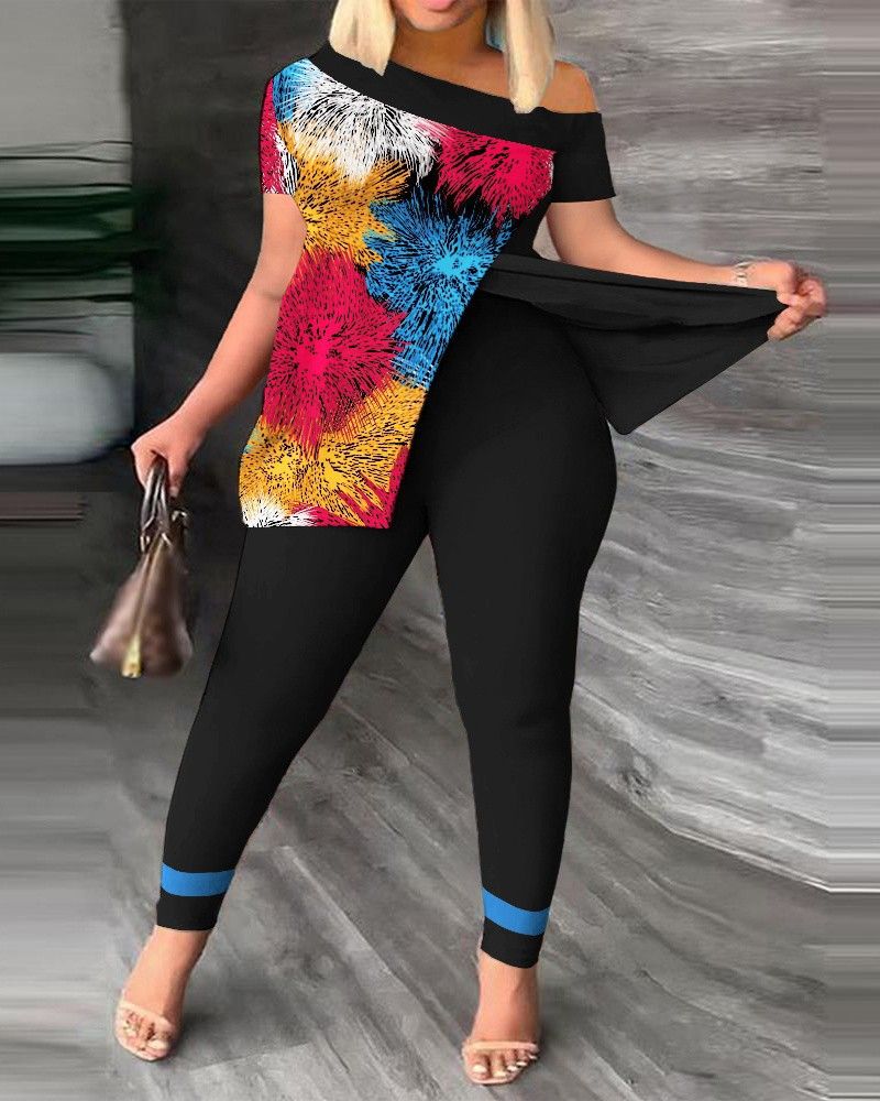 New Product Selection T9017 European and American Cross border Spring and Autumn Printing Fashion Temperament Commuter New Set 2-piece Set for Women