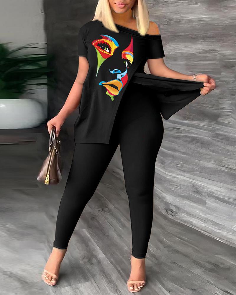 New Product Selection T9017 European and American Cross border Spring and Autumn Printing Fashion Temperament Commuter New Set 2-piece Set for Women