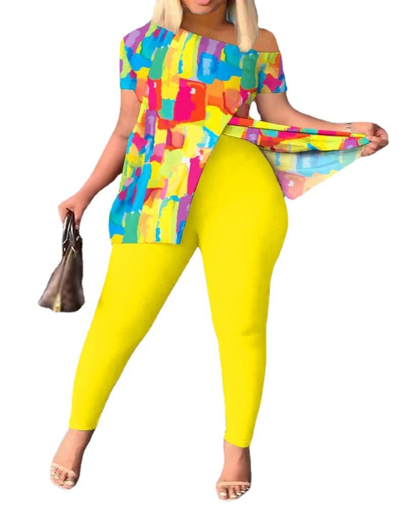 New Product Selection T9017 European and American Cross border Spring and Autumn Printing Fashion Temperament Commuter New Set 2-piece Set for Women