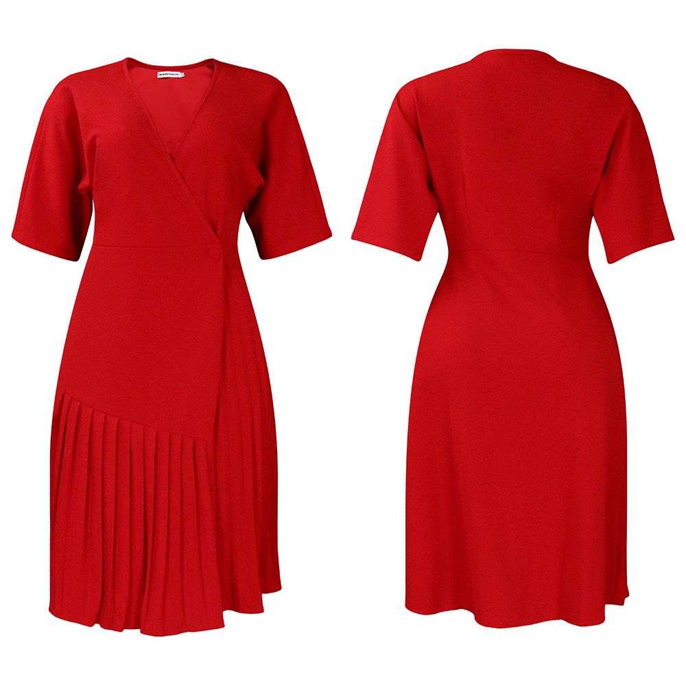 New Product Selection D391 Foreign Trade Women's Summer V-neck Waist Collection Fashionable Temperament Elegant Commuting Hundred Fold Medium Length Skirt African Dress