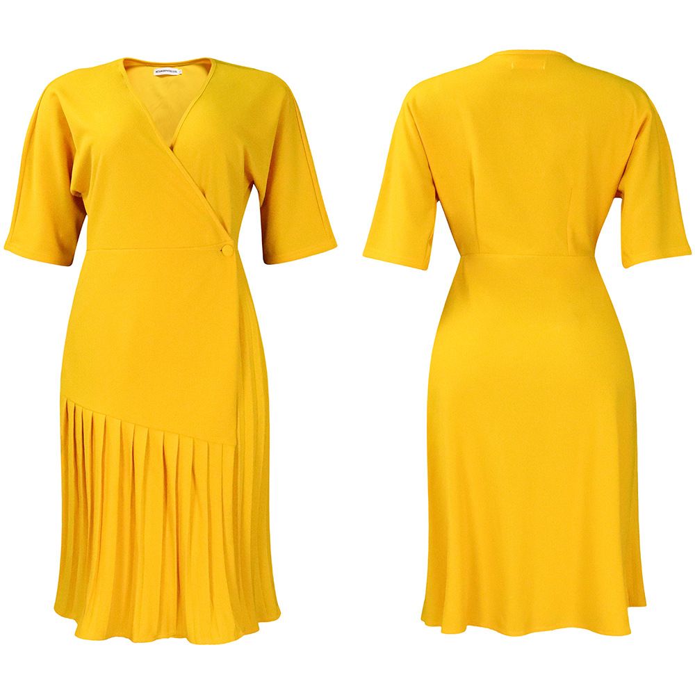 New Product Selection D391 Foreign Trade Women's Summer V-neck Waist Collection Fashionable Temperament Elegant Commuting Hundred Fold Medium Length Skirt African Dress