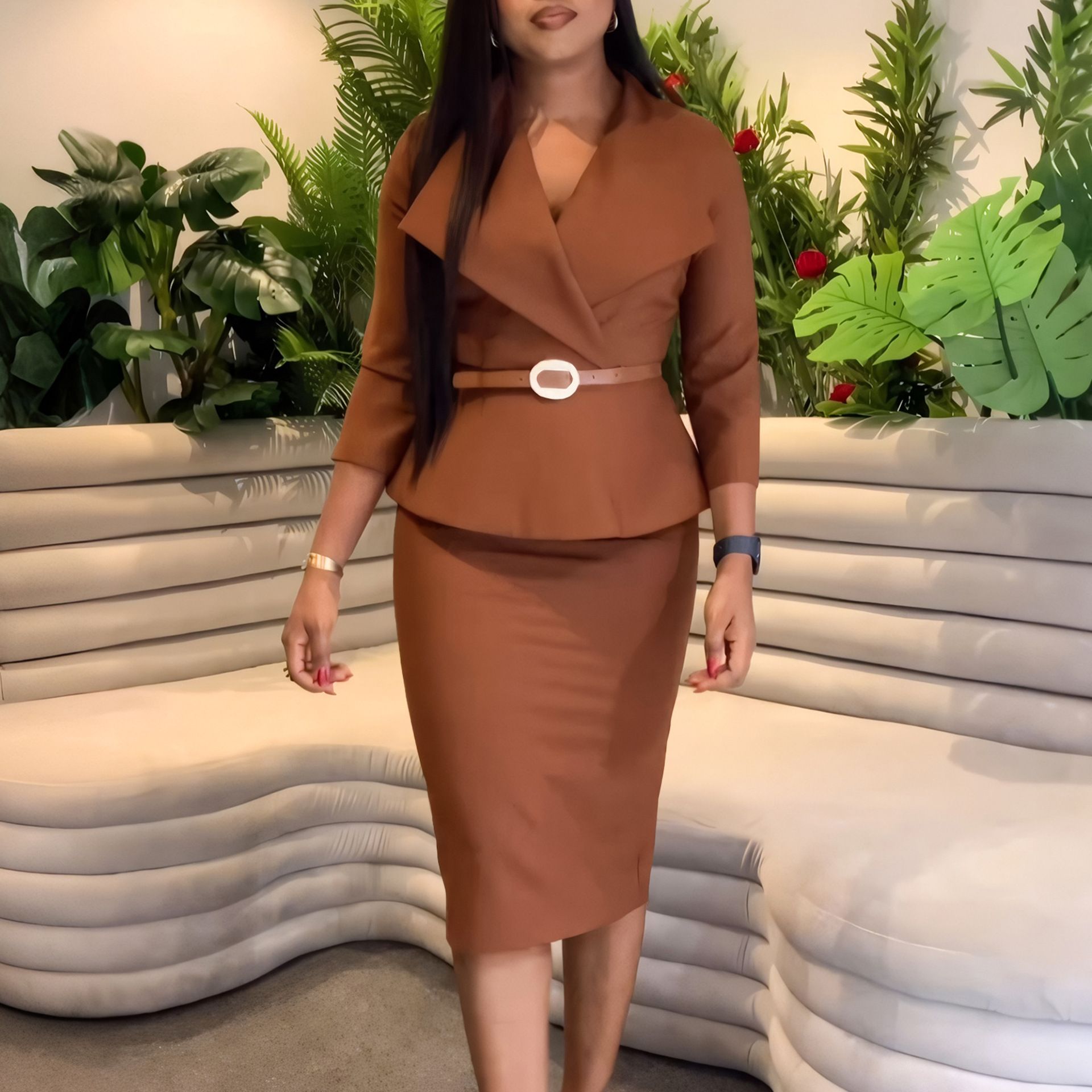 New Product Selection D542 Foreign Trade Africa Fashion Big Collar Collar Waist OL Tongle Elegance Hip hugging Pencil Skirt Cross border Dress Professional Dress