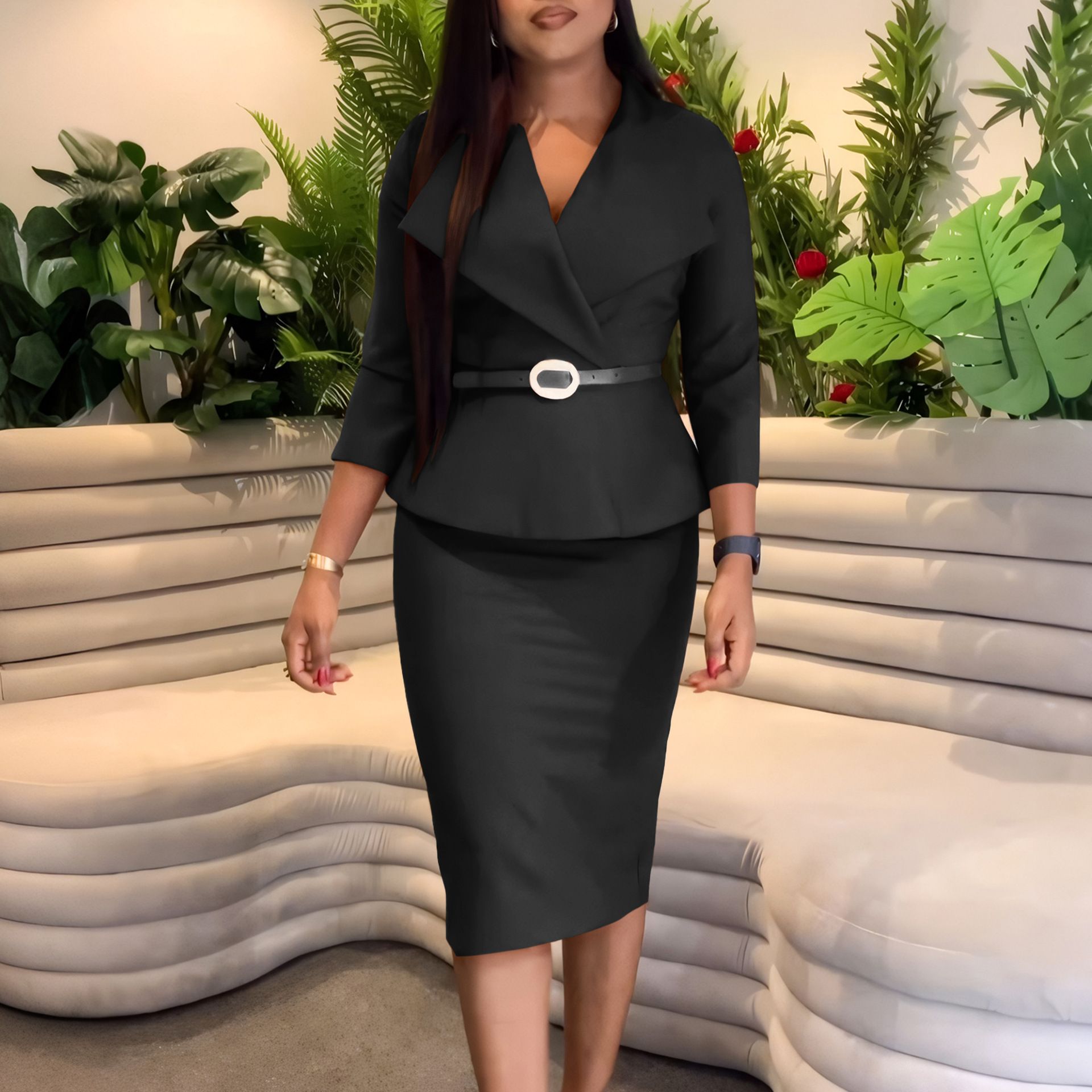 New Product Selection D542 Foreign Trade Africa Fashion Big Collar Collar Waist OL Tongle Elegance Hip hugging Pencil Skirt Cross border Dress Professional Dress