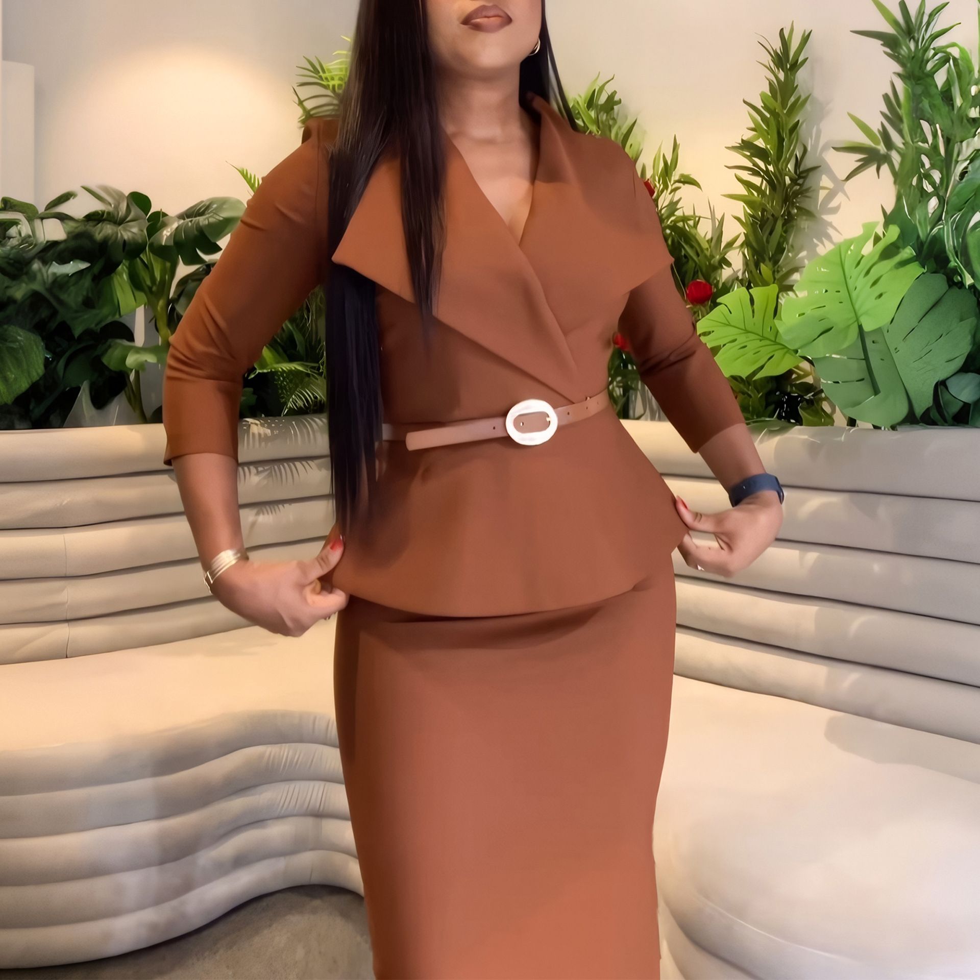 New Product Selection D542 Foreign Trade Africa Fashion Big Collar Collar Waist OL Tongle Elegance Hip hugging Pencil Skirt Cross border Dress Professional Dress