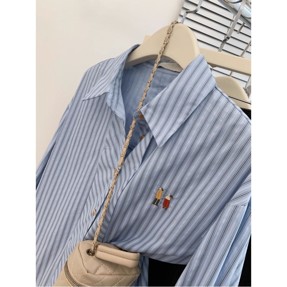 Best price for New product selection Blue striped long sleeved shirt