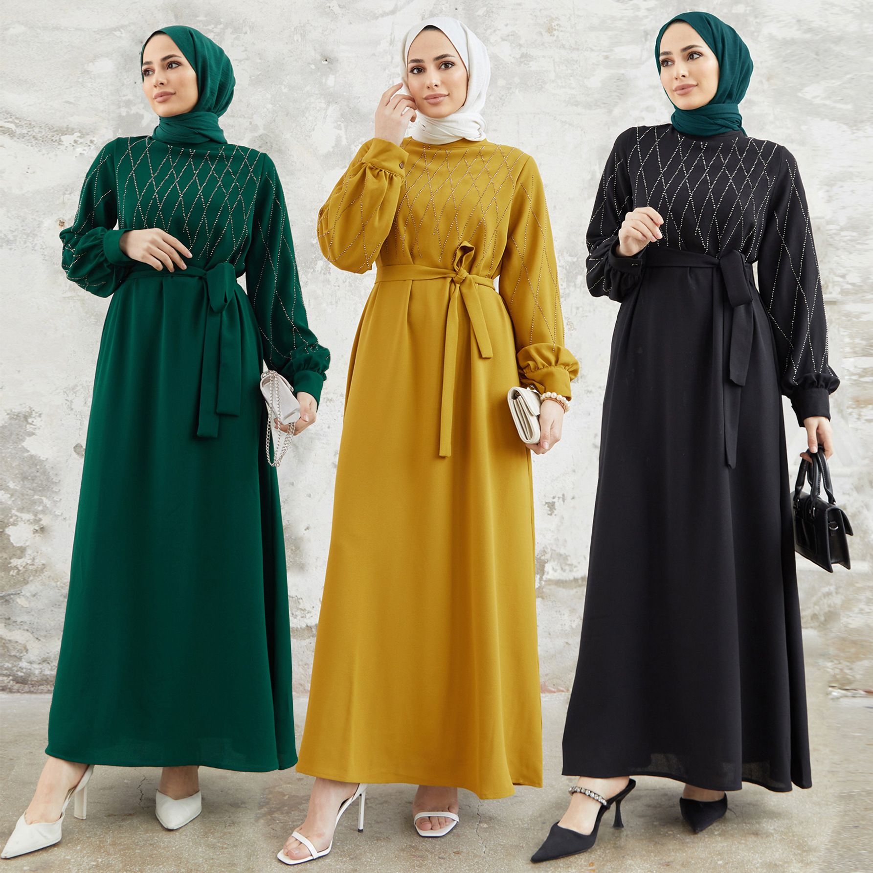 New Product Selection 2203 # Middle East Women's Clothing Amazon Independent Station Hot selling Muslim Dress Fashion Hot Diamond Loose Long Dress