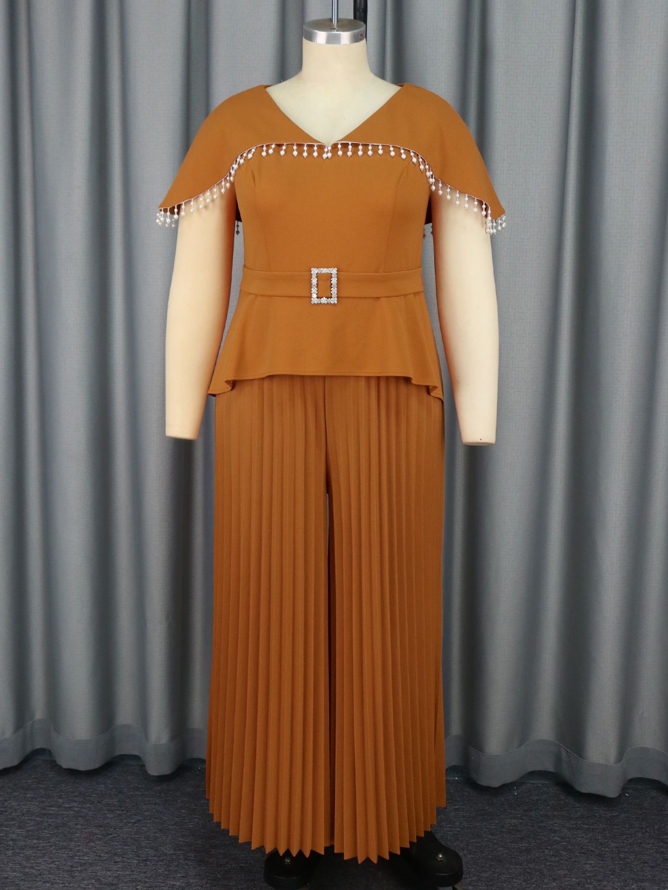 New Product Selection AM041033 Cross border New Cloak Sleeve High Waist jumpsuit Elegant Party Style Elegant Atmosphere Unique pleated skirt pants Jumpsuit