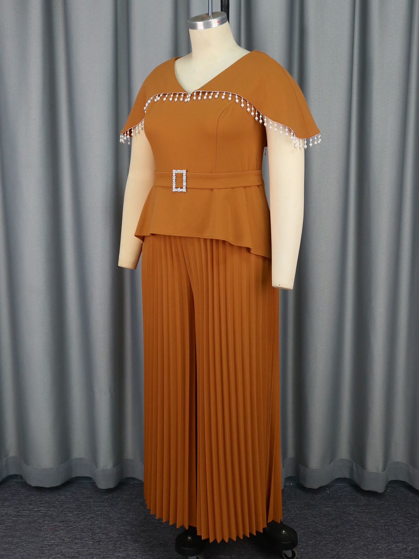 New Product Selection AM041033 Cross border New Cloak Sleeve High Waist jumpsuit Elegant Party Style Elegant Atmosphere Unique pleated skirt pants Jumpsuit
