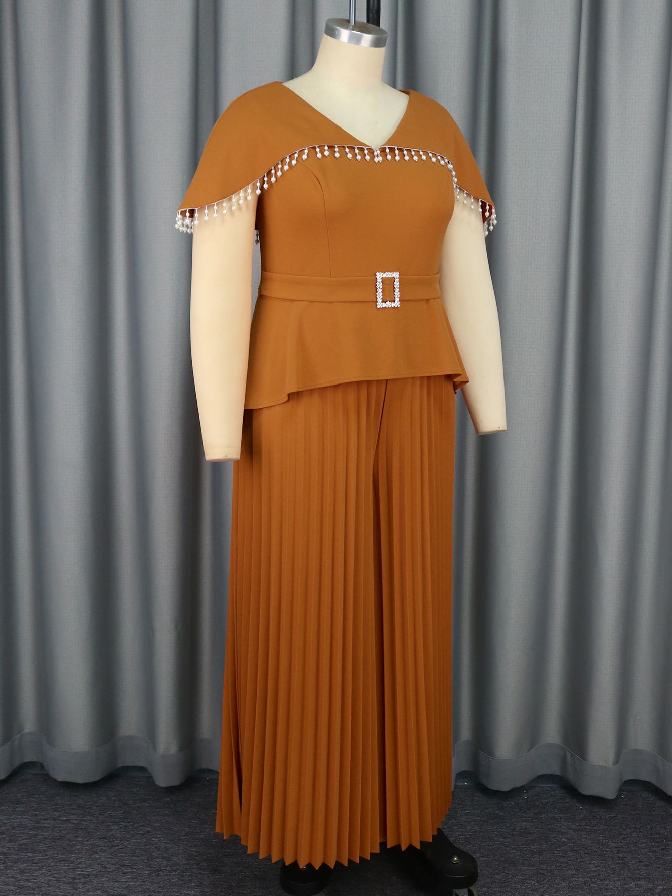 New Product Selection AM041033 Cross border New Cloak Sleeve High Waist jumpsuit Elegant Party Style Elegant Atmosphere Unique pleated skirt pants Jumpsuit
