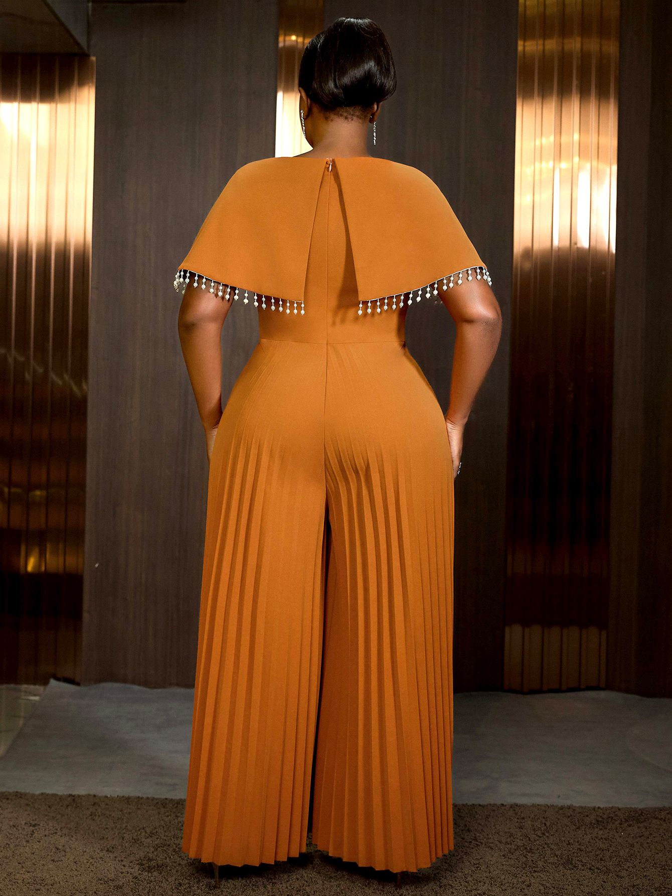 New Product Selection AM041033 Cross border New Cloak Sleeve High Waist jumpsuit Elegant Party Style Elegant Atmosphere Unique pleated skirt pants Jumpsuit