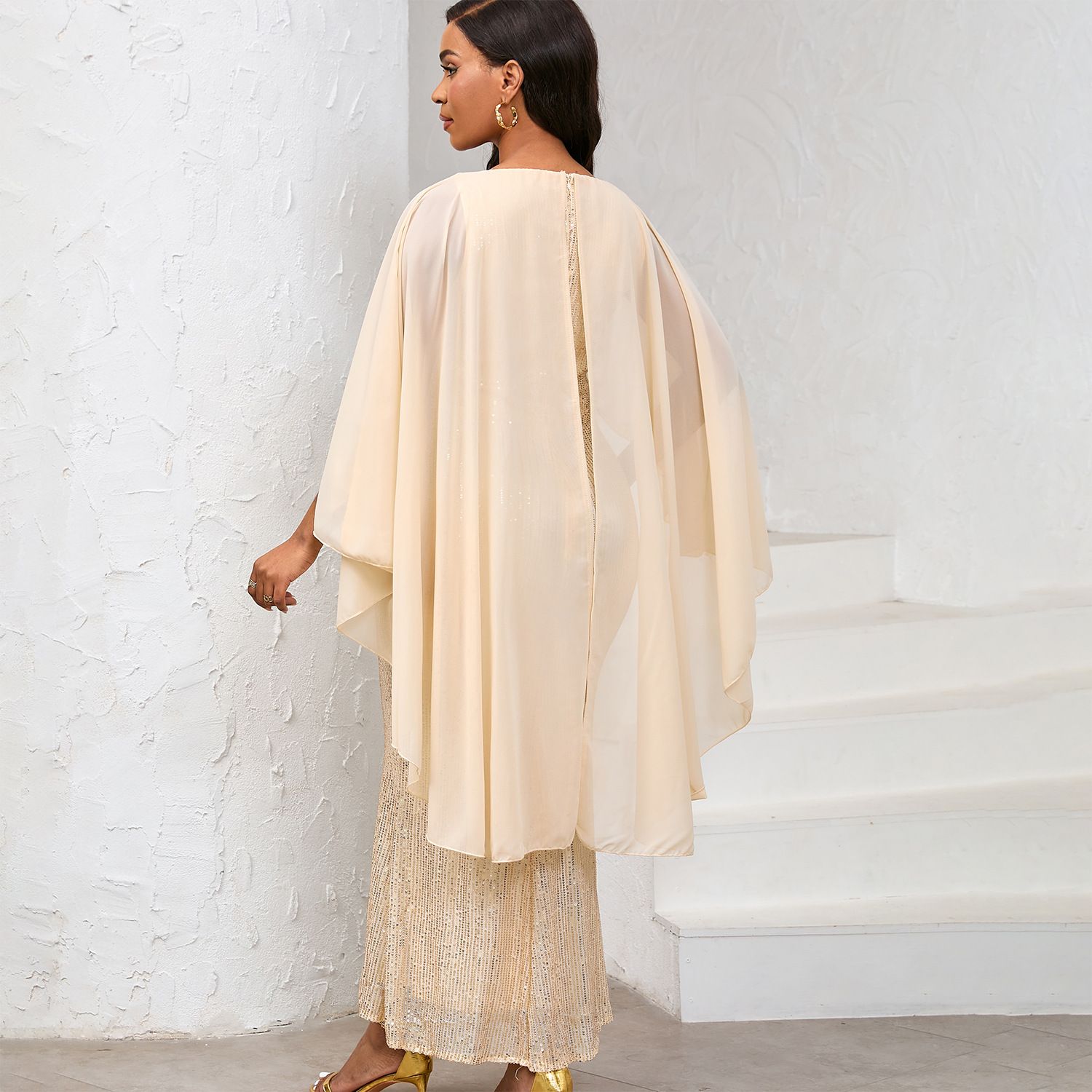 New Product Selection D556 European and American Women's Spring New Fashion Chiffon Cloak Sparkling Hip Wrapping Long Dress Banquet Party Dress