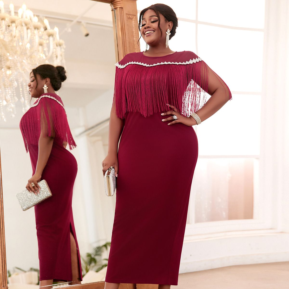 New Product Selection: AM040502 Cross border Banquet Evening Dress, Large Size, Elegant and Skinny Look, Su Qi Style, High Waist Dress, Party Dress