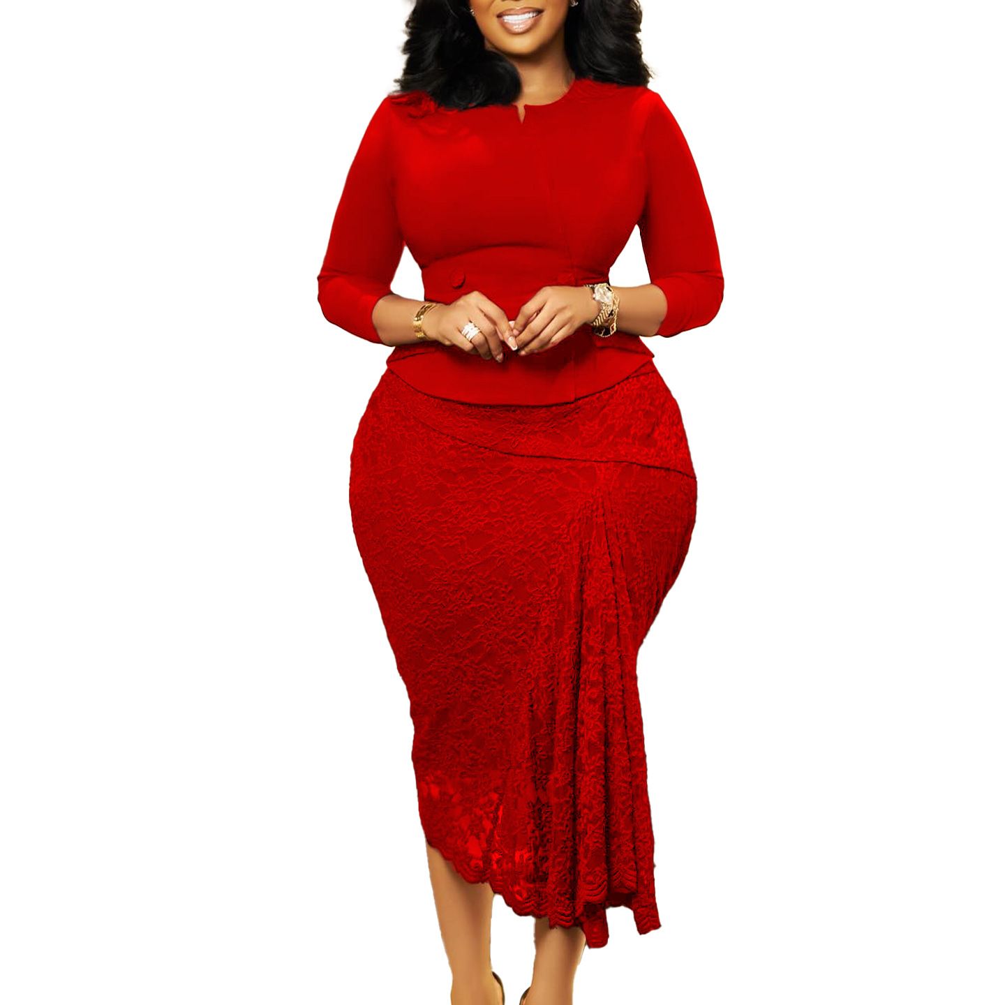New Product Selection D559 Foreign Trade Women's Clothing New Spring Fashion Style Fashion Lace Splicing OL Tongle Pencil Skirt African Dress