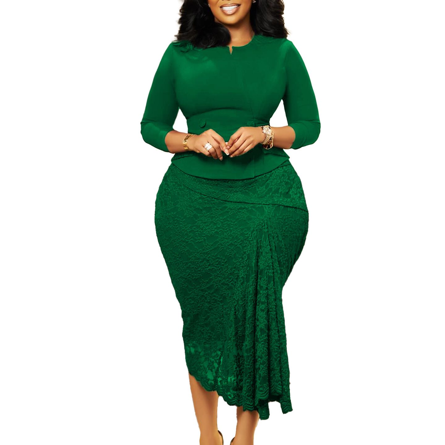 New Product Selection D559 Foreign Trade Women's Clothing New Spring Fashion Style Fashion Lace Splicing OL Tongle Pencil Skirt African Dress