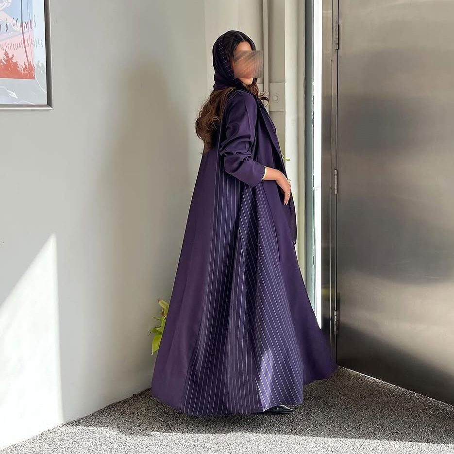New Product Selection MQ178 Modest Muslim Fashion Cardigan Abaya New Elegant Long Dress Purple Long Sleeve Temperament Robe