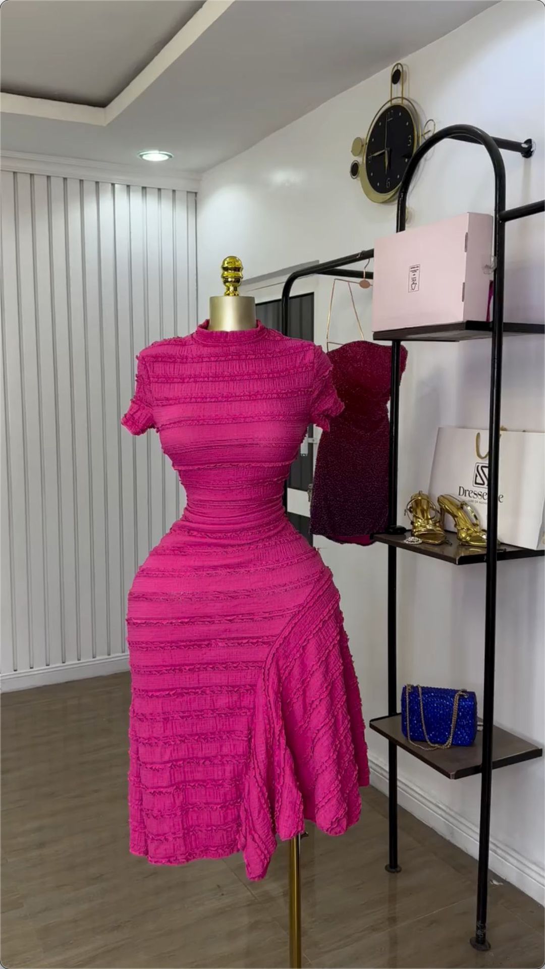 New Product Selection: European and American Women's Clothing 2025 Summer New Collection Sweet and Fresh Half High Collar Short Sleeve High Waist Slimming Dress Mid Skirt