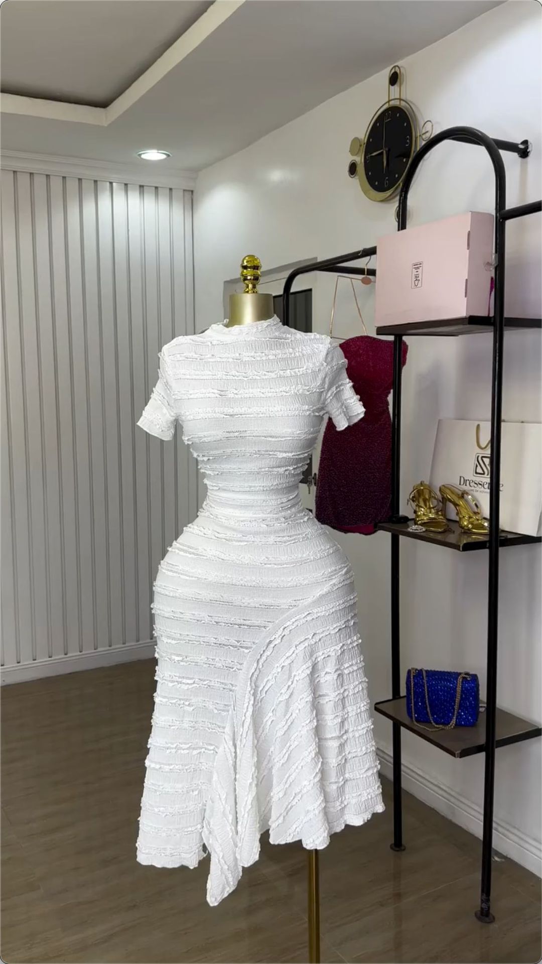 New Product Selection: European and American Women's Clothing 2025 Summer New Collection Sweet and Fresh Half High Collar Short Sleeve High Waist Slimming Dress Mid Skirt