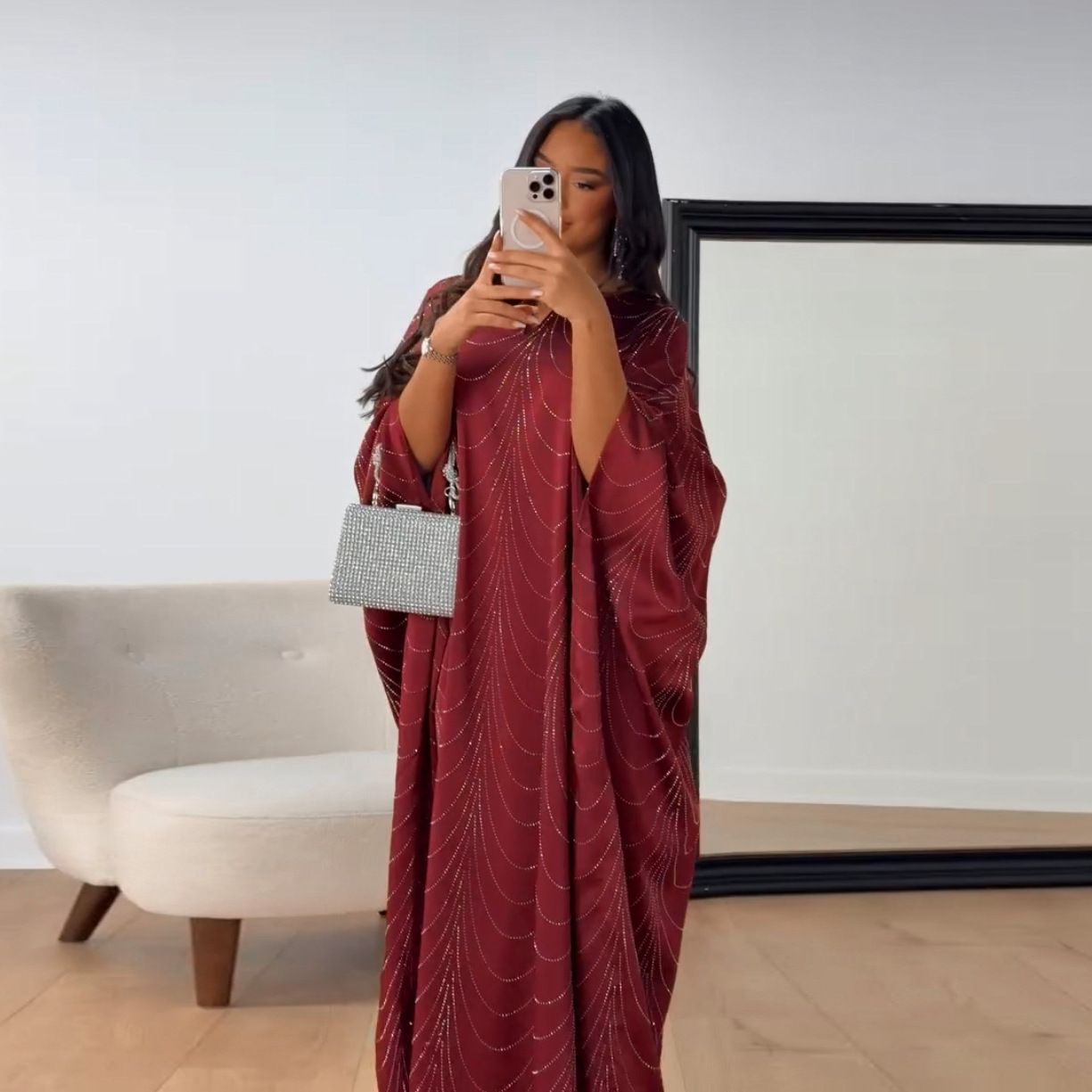 New Product Selection: MQ192 Middle East Modest 2025 Spring/Summer New Women's Fashion Loose Hot Diamond Abaya Robe Dress