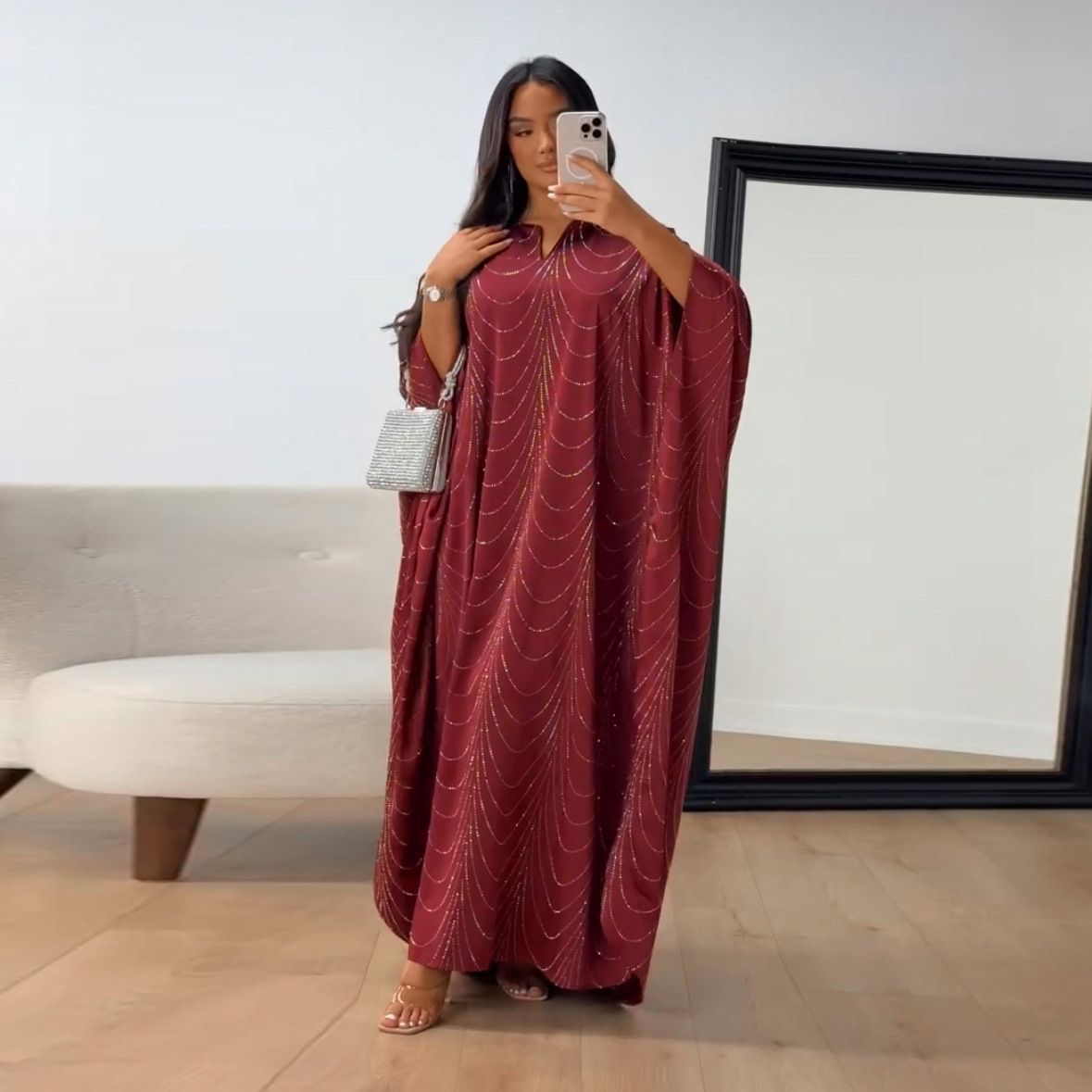 New Product Selection: MQ192 Middle East Modest 2025 Spring/Summer New Women's Fashion Loose Hot Diamond Abaya Robe Dress