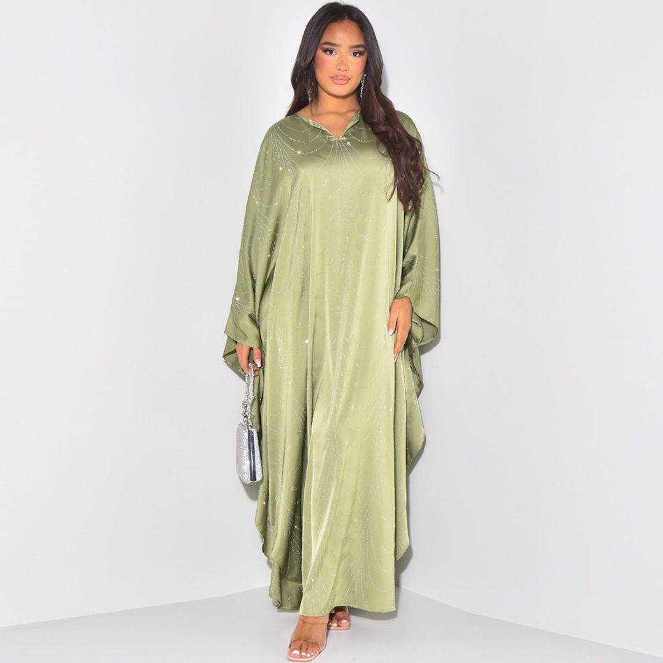 New Product Selection: MQ192 Middle East Modest 2025 Spring/Summer New Women's Fashion Loose Hot Diamond Abaya Robe Dress