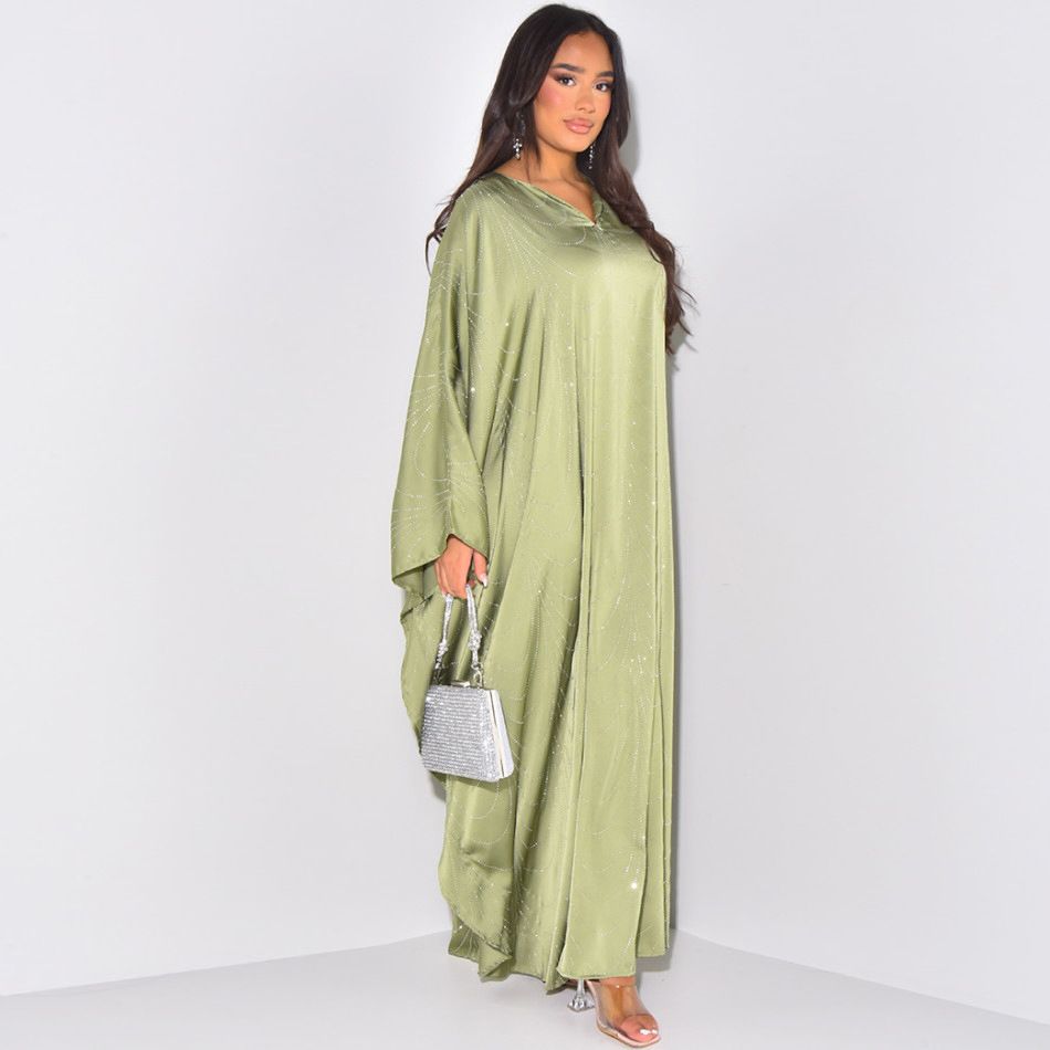 New Product Selection: MQ192 Middle East Modest 2025 Spring/Summer New Women's Fashion Loose Hot Diamond Abaya Robe Dress