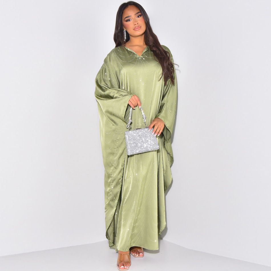 New Product Selection: MQ192 Middle East Modest 2025 Spring/Summer New Women's Fashion Loose Hot Diamond Abaya Robe Dress