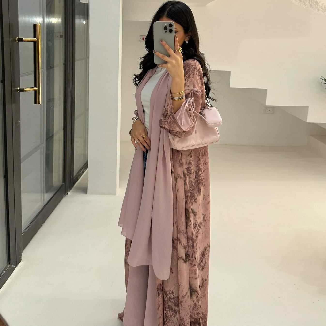 New Product Selection MQ181 Modest Fashion Women's Wear Muslim Chiffon Printed Two Piece Set with Headscarf Summer Casual Coat