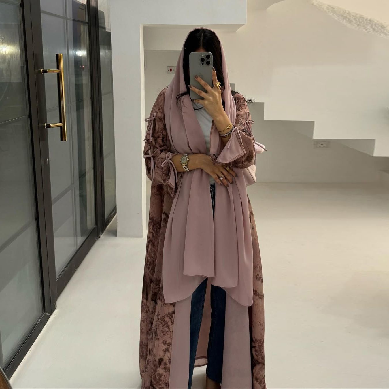 New Product Selection MQ181 Modest Fashion Women's Wear Muslim Chiffon Printed Two Piece Set with Headscarf Summer Casual Coat