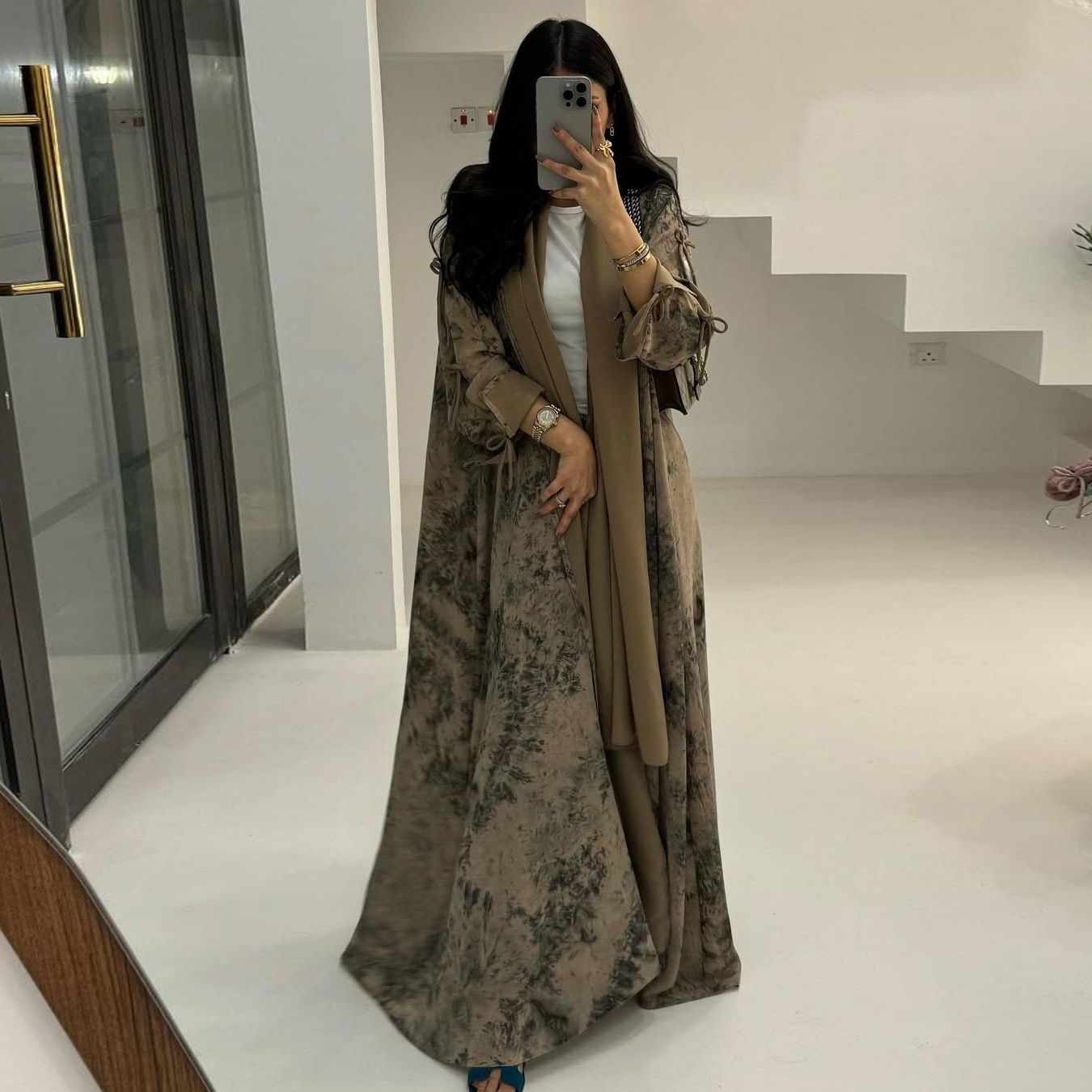 New Product Selection MQ181 Modest Fashion Women's Wear Muslim Chiffon Printed Two Piece Set with Headscarf Summer Casual Coat