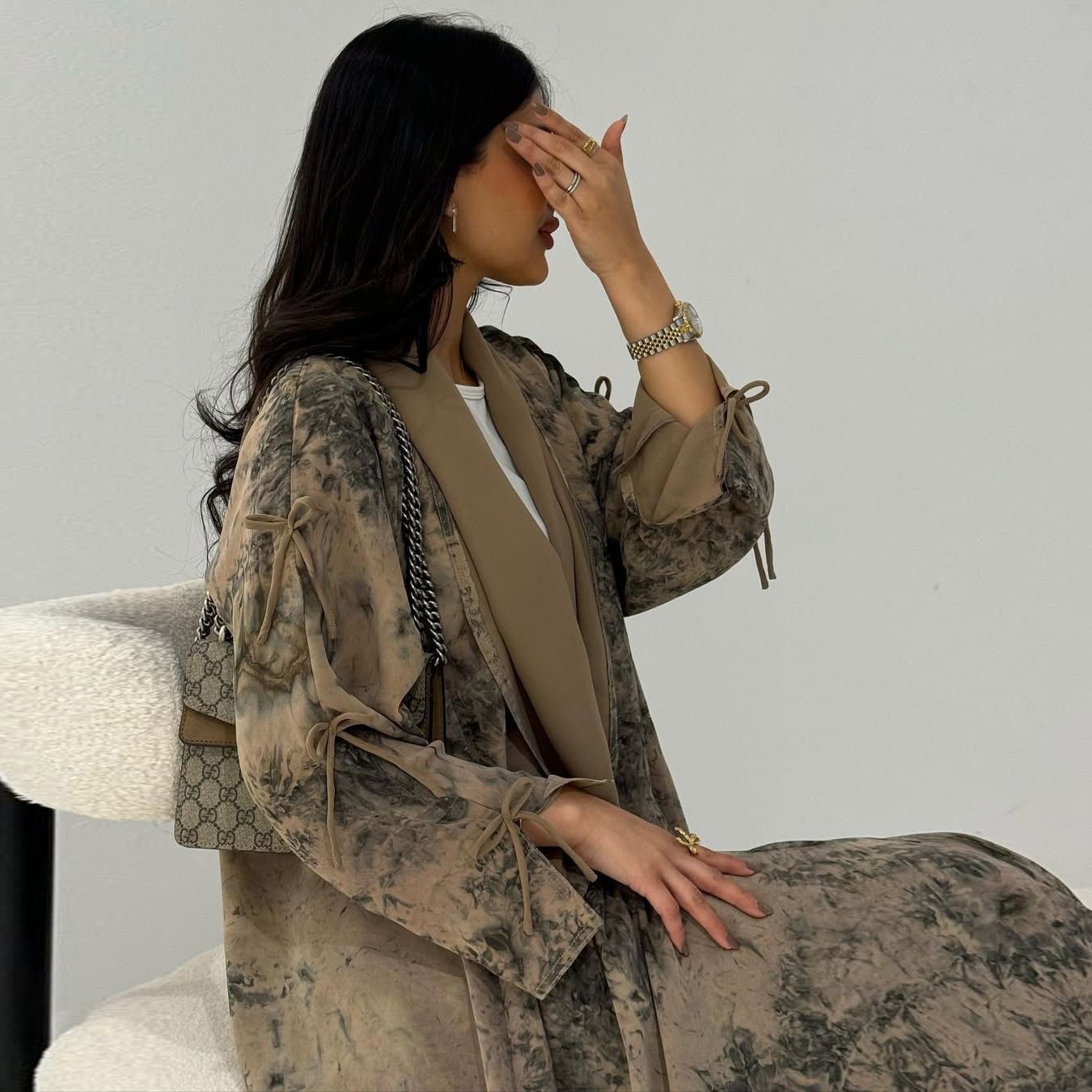 New Product Selection MQ181 Modest Fashion Women's Wear Muslim Chiffon Printed Two Piece Set with Headscarf Summer Casual Coat