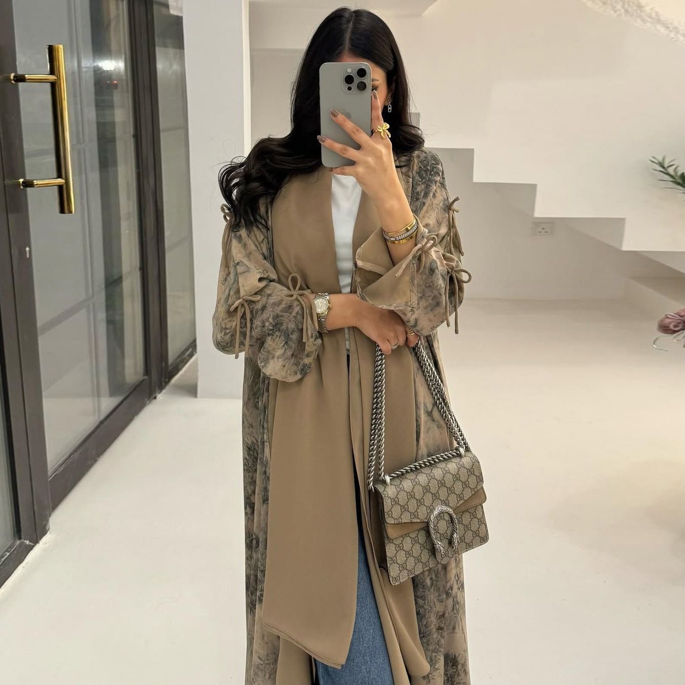 New Product Selection MQ181 Modest Fashion Women's Wear Muslim Chiffon Printed Two Piece Set with Headscarf Summer Casual Coat