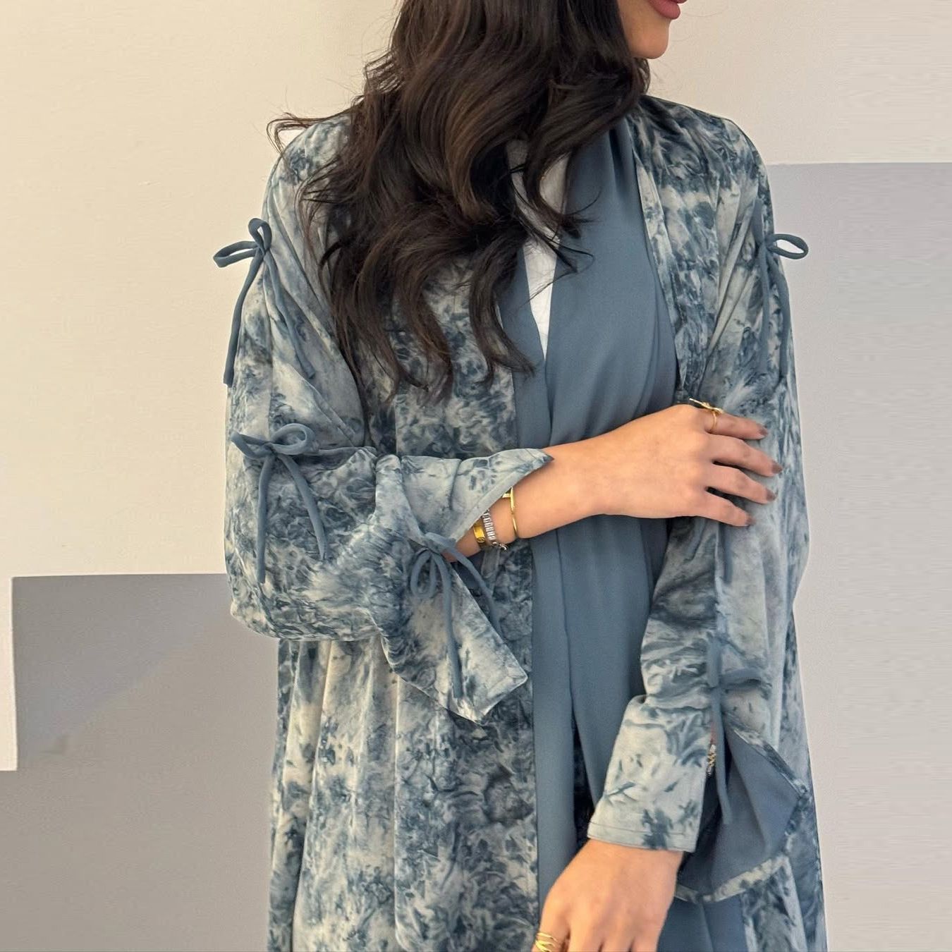 New Product Selection MQ181 Modest Fashion Women's Wear Muslim Chiffon Printed Two Piece Set with Headscarf Summer Casual Coat