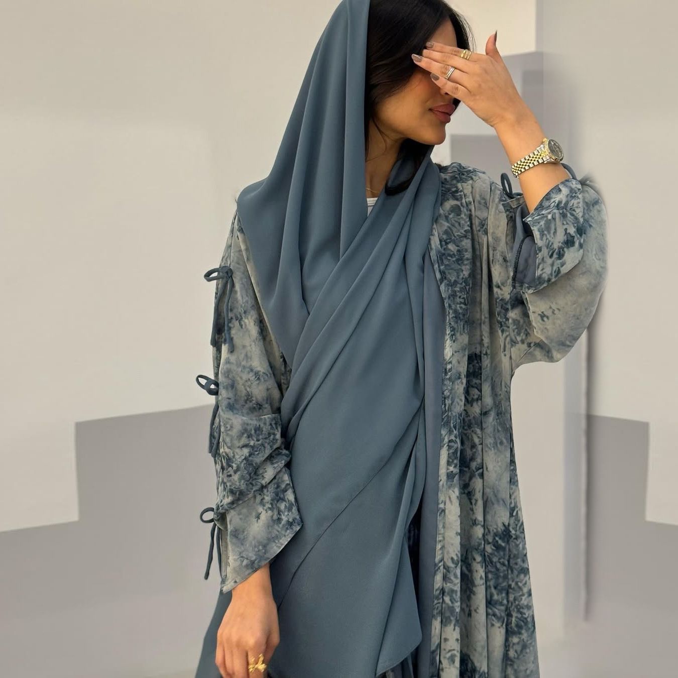 New Product Selection MQ181 Modest Fashion Women's Wear Muslim Chiffon Printed Two Piece Set with Headscarf Summer Casual Coat