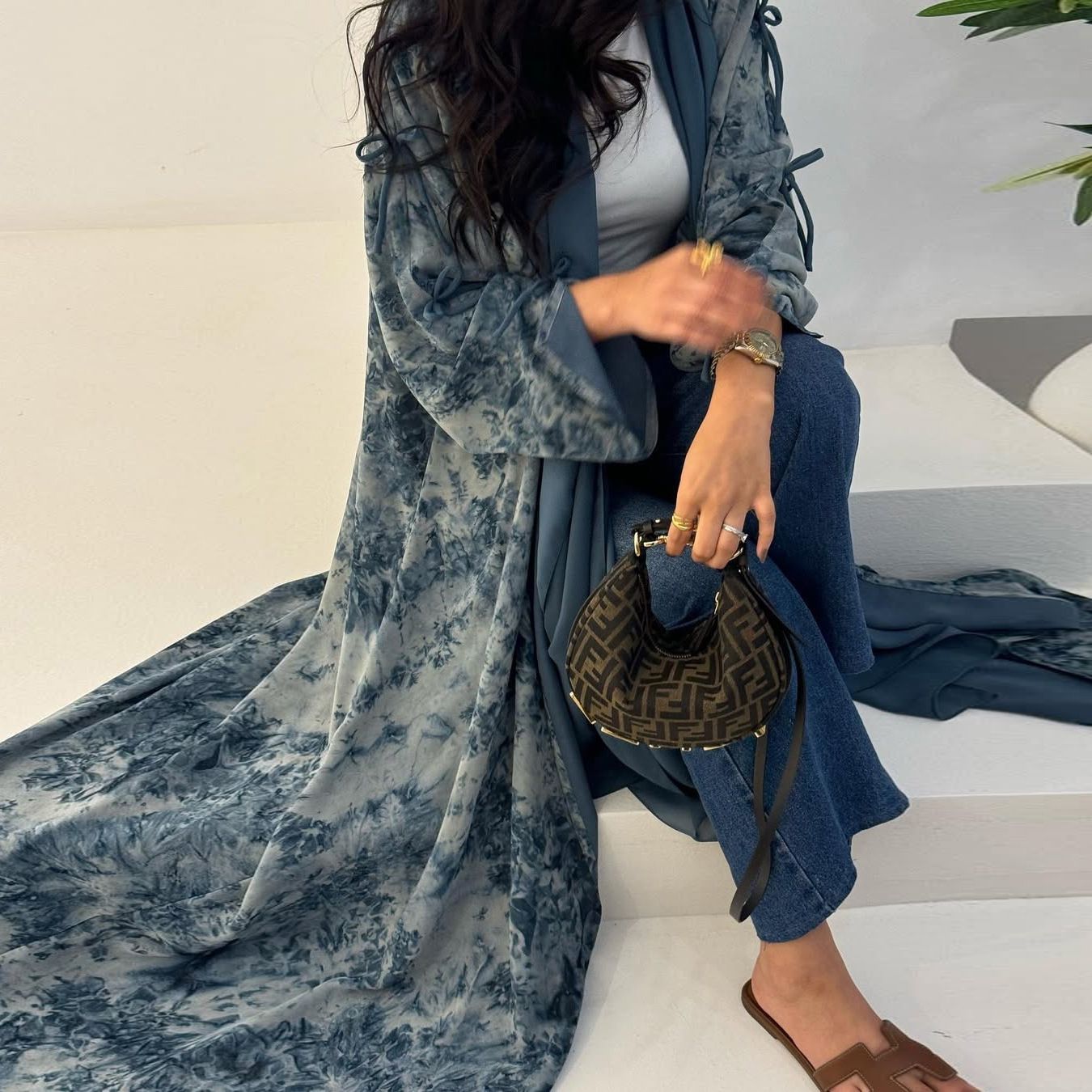 New Product Selection MQ181 Modest Fashion Women's Wear Muslim Chiffon Printed Two Piece Set with Headscarf Summer Casual Coat