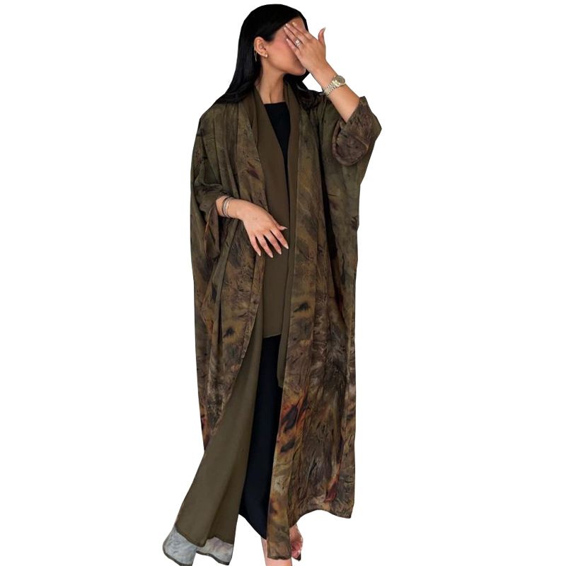 New Product Selection: MQ163modest Coat, Chiffon Printed Fashion Robe, Outer Dress, Outer Wear, Muslim Dubai Abaya
