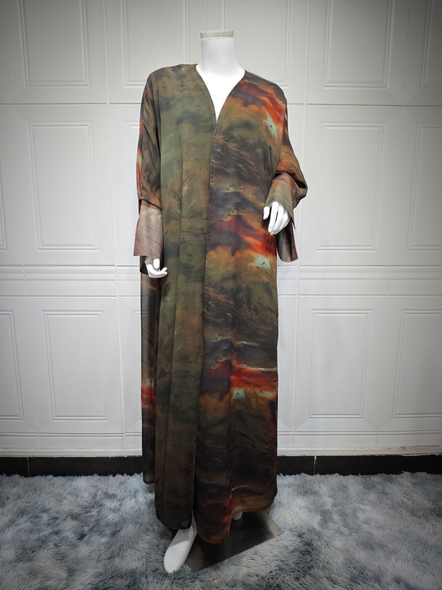 New Product Selection: MQ163modest Coat, Chiffon Printed Fashion Robe, Outer Dress, Outer Wear, Muslim Dubai Abaya