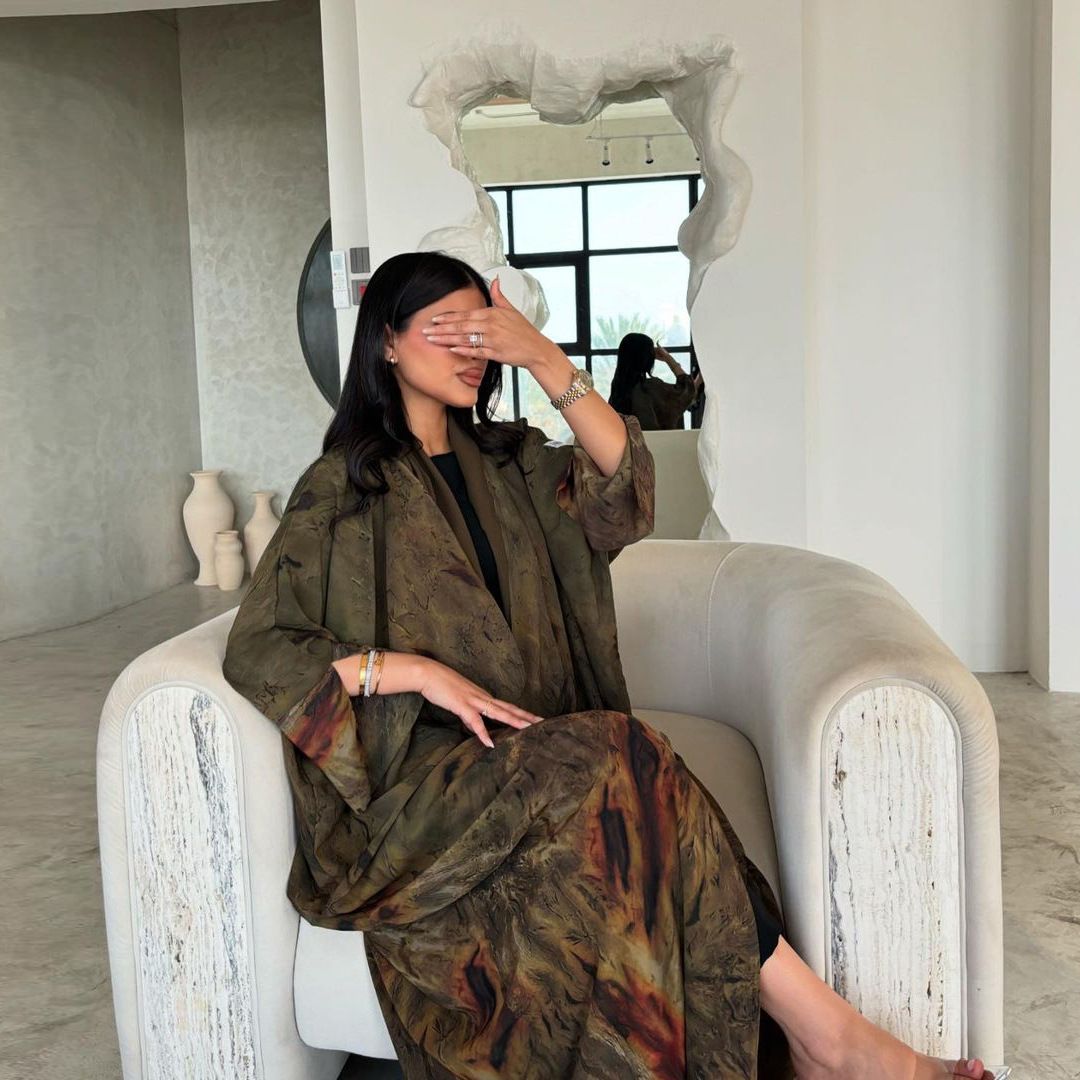 New Product Selection: MQ163modest Coat, Chiffon Printed Fashion Robe, Outer Dress, Outer Wear, Muslim Dubai Abaya