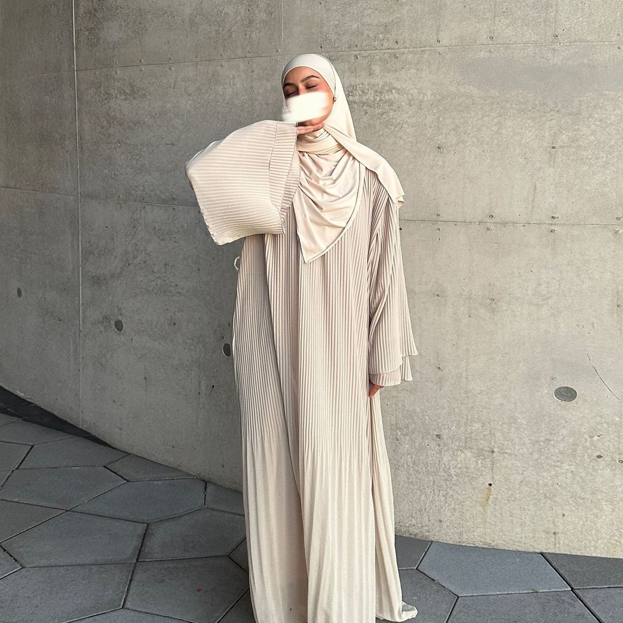New product selection MQ155 Muslim Dubai pullover robe chiffon pleated dress Amazon Middle East solid color cross-border women's clothing