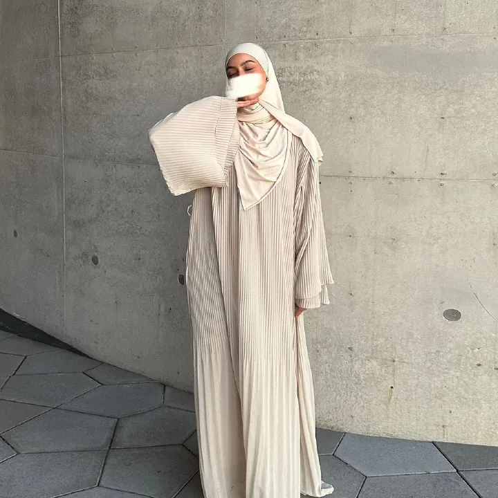 New product selection MQ155 Muslim Dubai pullover robe chiffon pleated dress Amazon Middle East solid color cross-border women's clothing