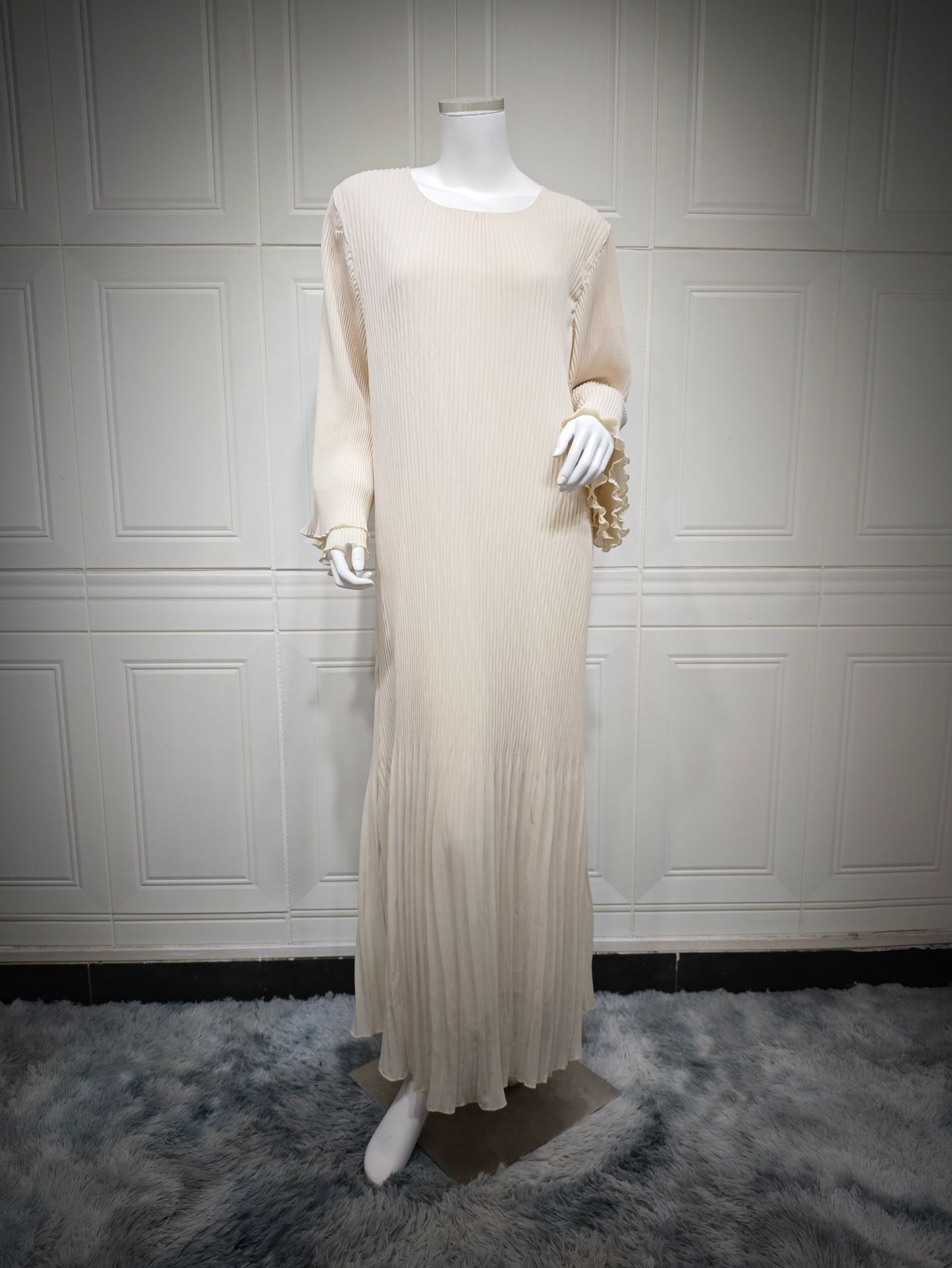 New product selection MQ155 Muslim Dubai pullover robe chiffon pleated dress Amazon Middle East solid color cross-border women's clothing