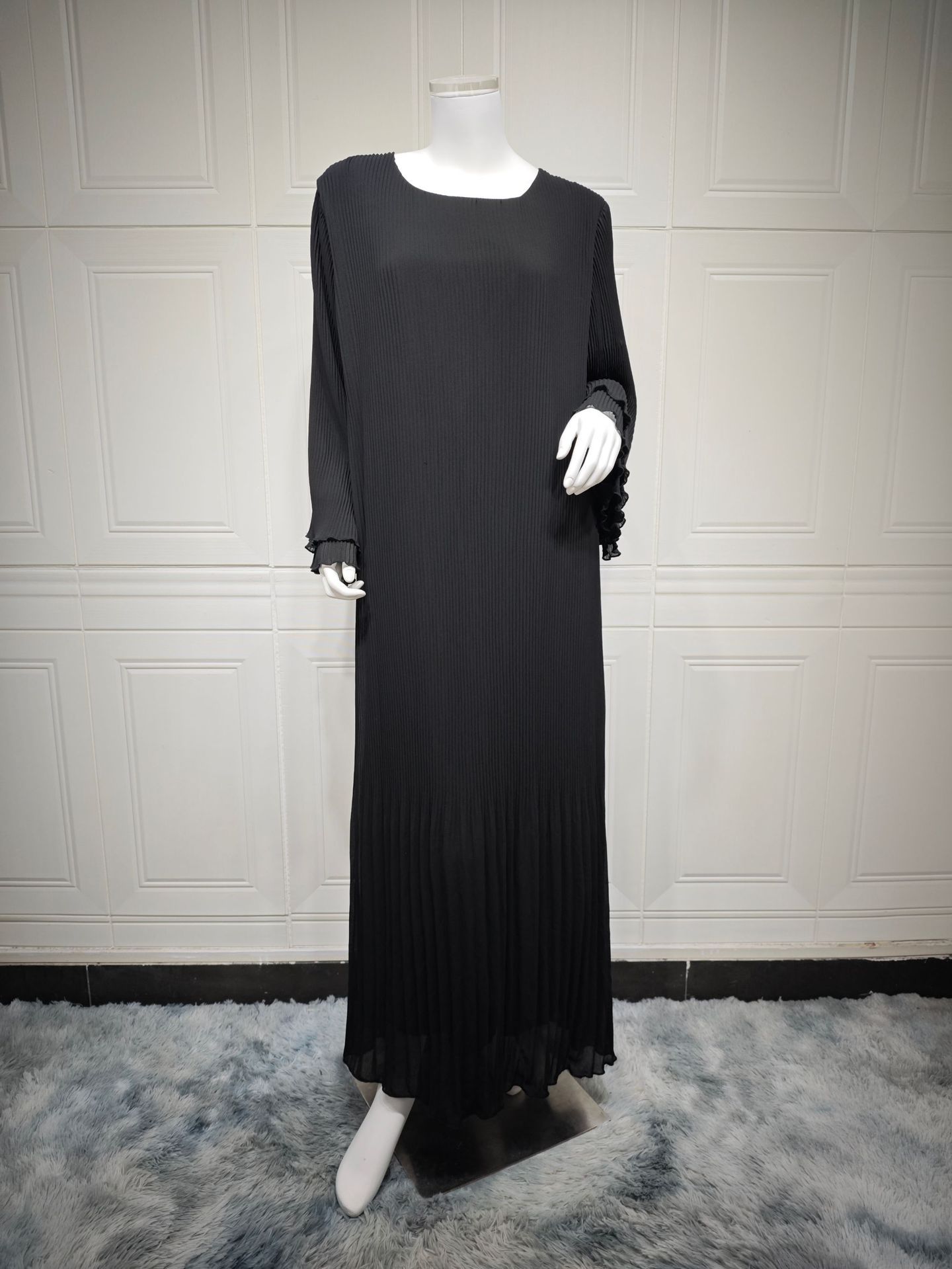 New product selection MQ155 Muslim Dubai pullover robe chiffon pleated dress Amazon Middle East solid color cross-border women's clothing