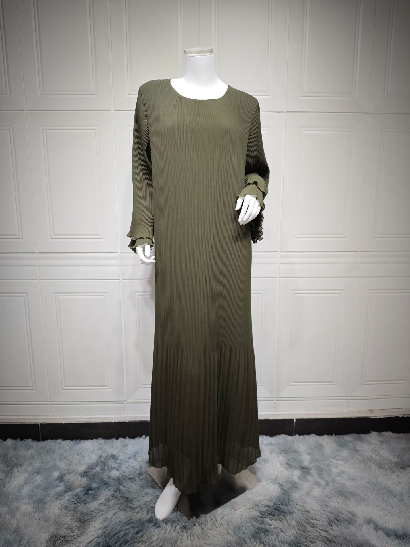 New product selection MQ155 Muslim Dubai pullover robe chiffon pleated dress Amazon Middle East solid color cross-border women's clothing