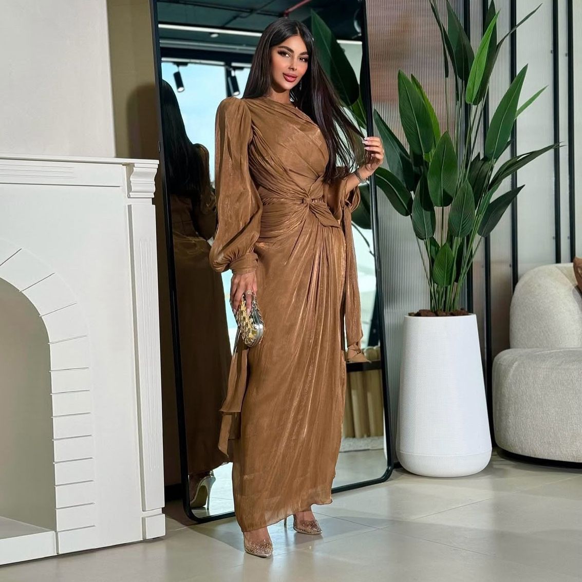 New Product Selection: MQ176 Amazon Long Dress, Middle East Dubai Robe Dress, Cross border Foreign Trade Women's Dress, Shining and Folding Waist Dress