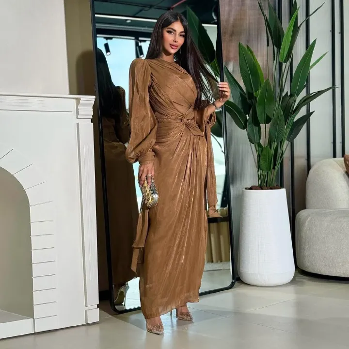 New Product Selection: MQ176 Amazon Long Dress, Middle East Dubai Robe Dress, Cross border Foreign Trade Women's Dress, Shining and Folding Waist Dress